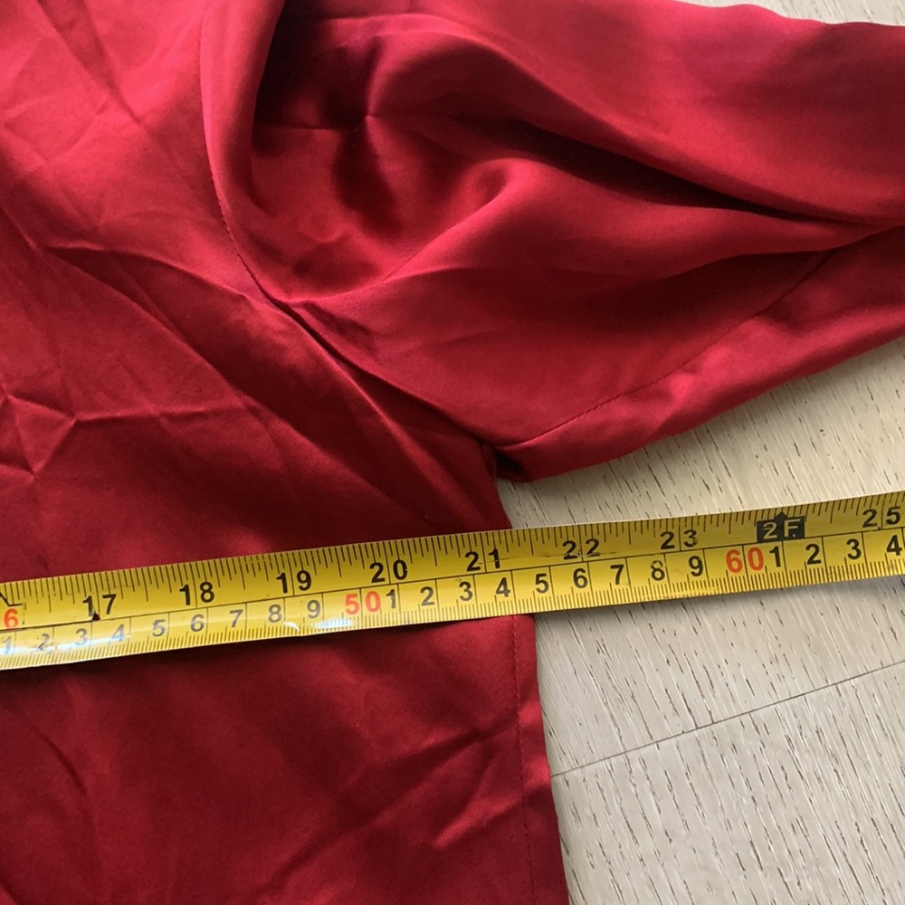 Women's Satin Button-Up Blouse - Red - Picture 12 of 14